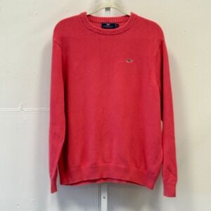 Vineyard Vines Men's Coral Pink Cotton Crewneck Whale Logo Jersey Sweater Large